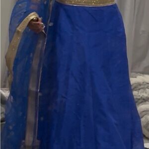 Elegant Blue and Gold lengha